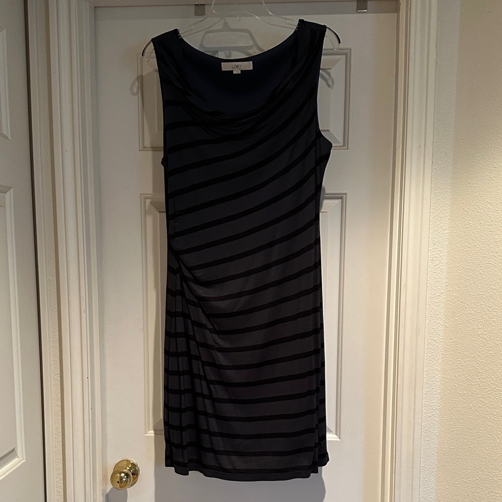LOFT Black Striped Midi Dress